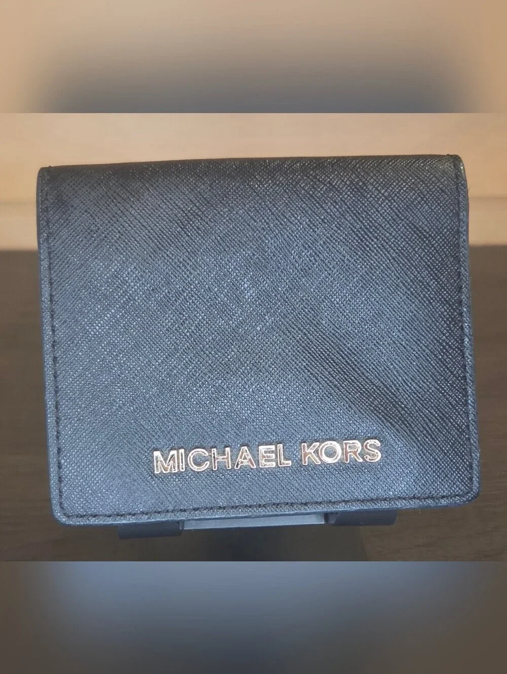 Michael Kors Black Saffiano Leather Bifold Wallet Card Holder EUC